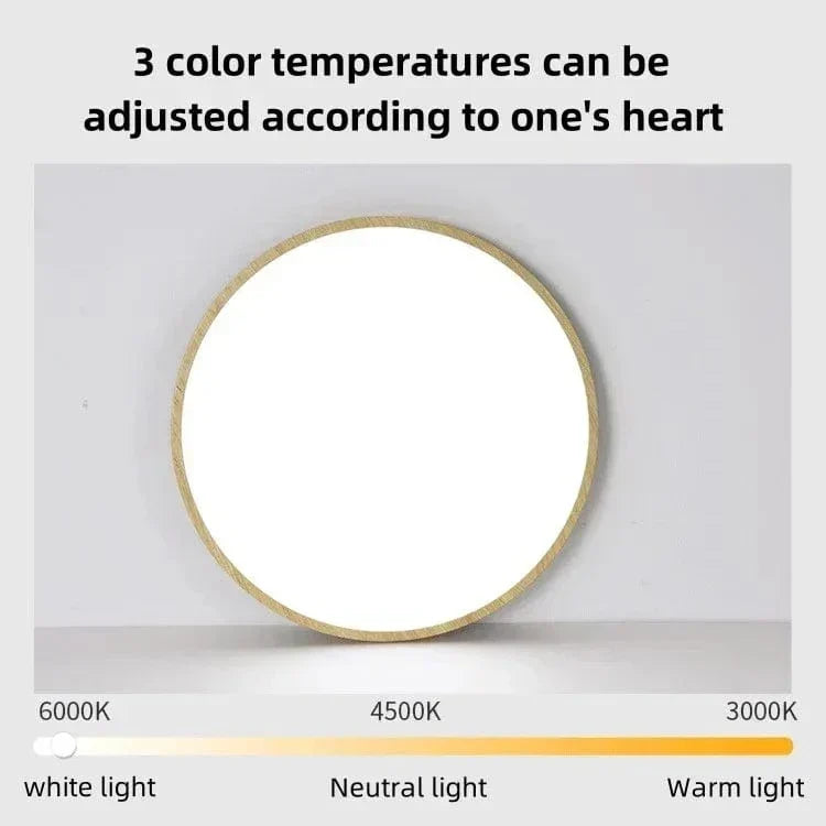 Lámpara de techo LED | Diseño ultrafino con vetas de madera, a prueba de polvo y regulable para interiores modernos