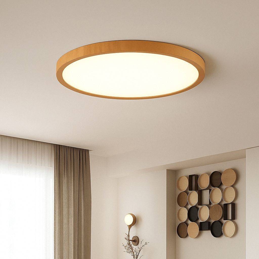 Lámpara de techo LED | Diseño ultrafino con vetas de madera, a prueba de polvo y regulable para interiores modernos