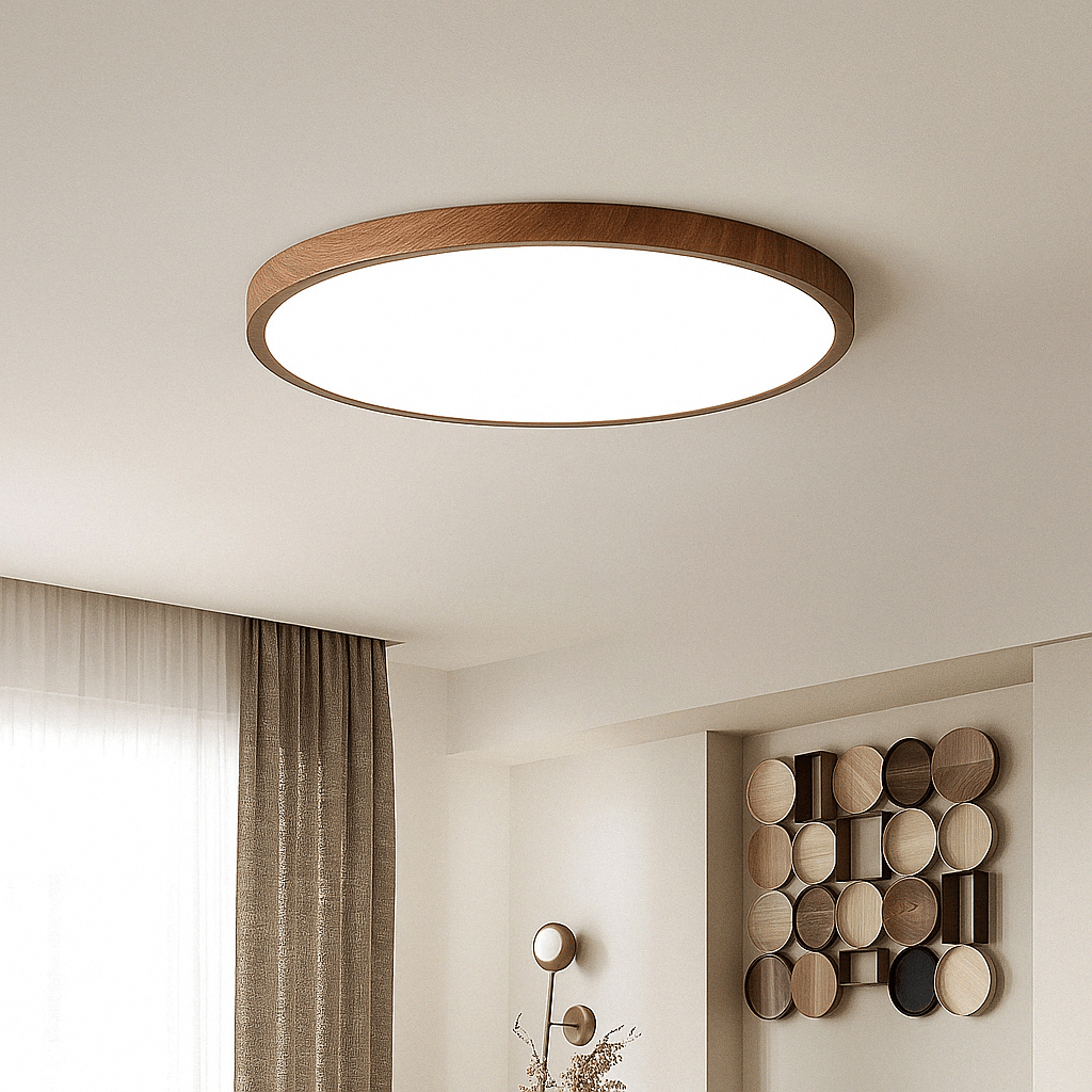 Lámpara de techo LED | Diseño ultrafino con vetas de madera, a prueba de polvo y regulable para interiores modernos