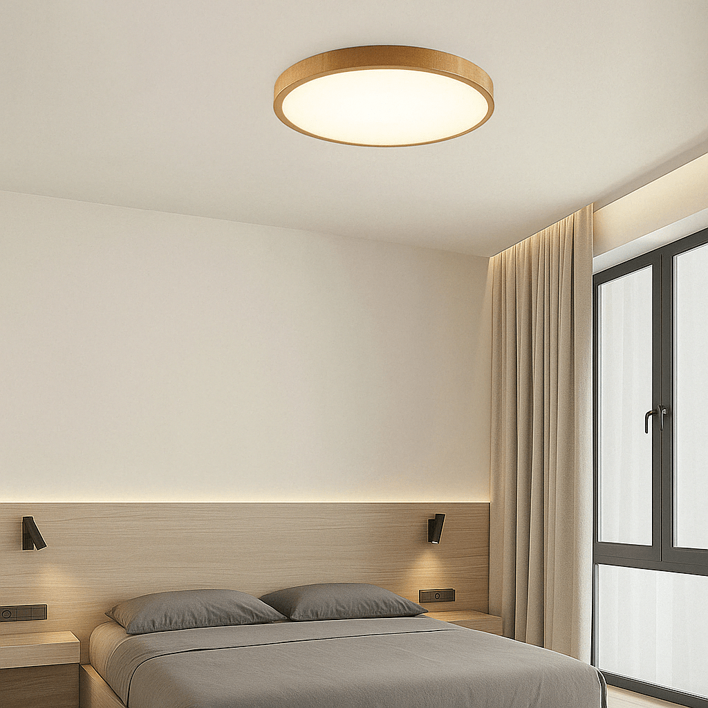 Lámpara de techo LED | Diseño ultrafino con vetas de madera, a prueba de polvo y regulable para interiores modernos