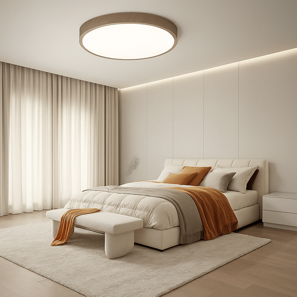 Lámpara de techo LED | Diseño ultrafino con vetas de madera, a prueba de polvo y regulable para interiores modernos