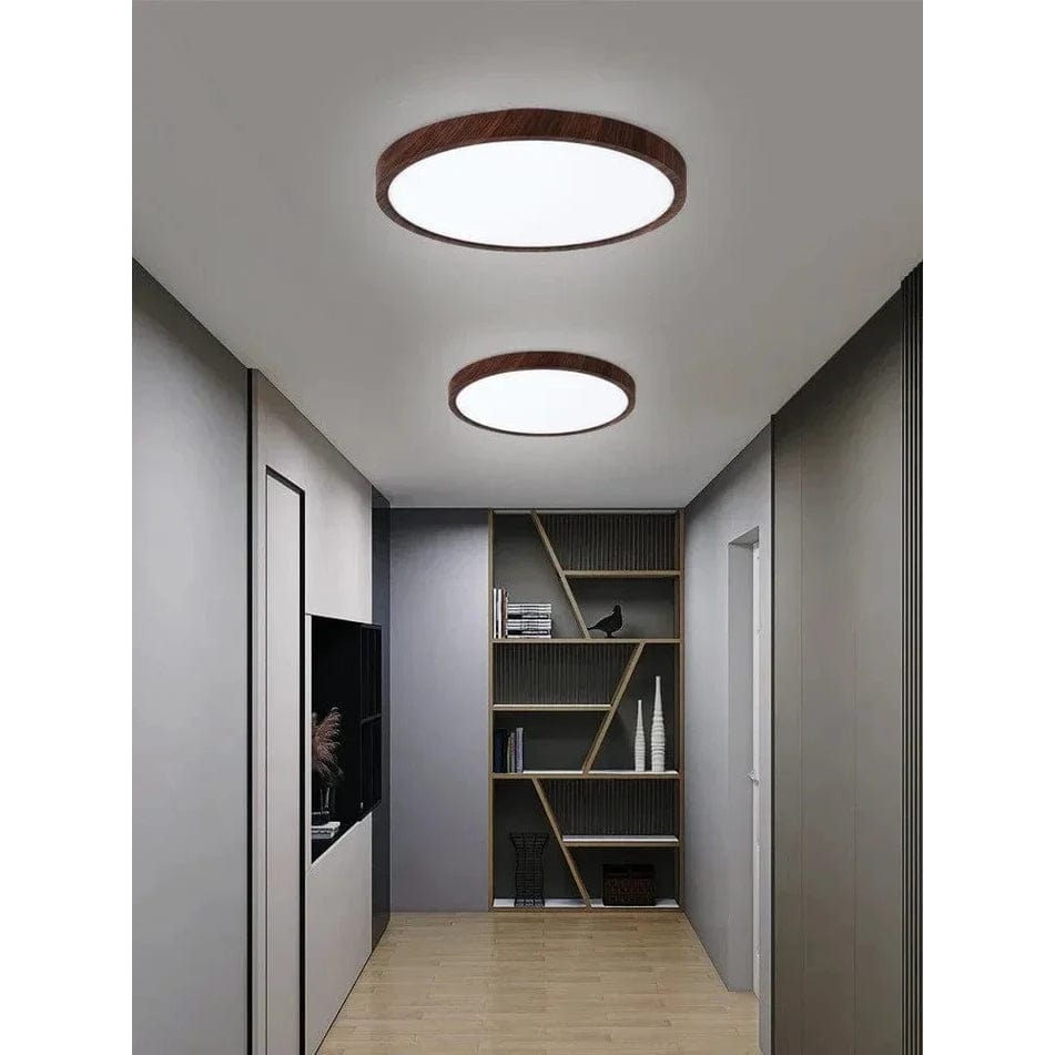 Lámpara de techo LED | Diseño ultrafino con vetas de madera, a prueba de polvo y regulable para interiores modernos
