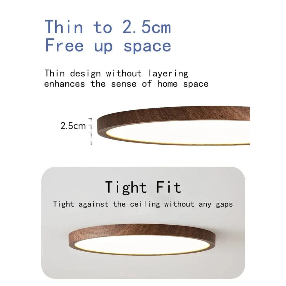Lámpara de techo LED | Diseño ultrafino con vetas de madera, a prueba de polvo y regulable para interiores modernos
