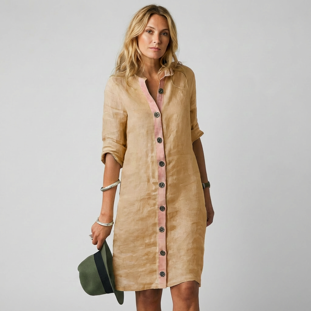 Vestido camisero de lino transpirable para mujer