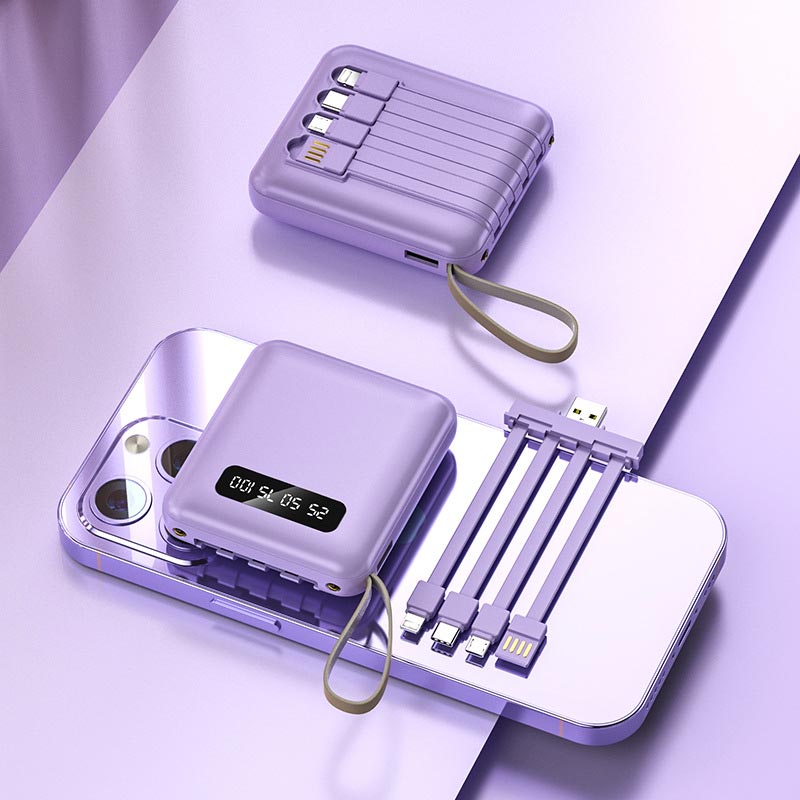 Powerbank compacto 20000mAh Cables integrados Pantalla LED Snelladen Draagbaar Mobiel Opladen Onderweg
