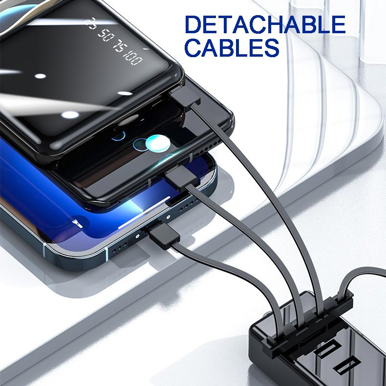 Powerbank compacto 20000mAh Cables integrados Pantalla LED Snelladen Draagbaar Mobiel Opladen Onderweg
