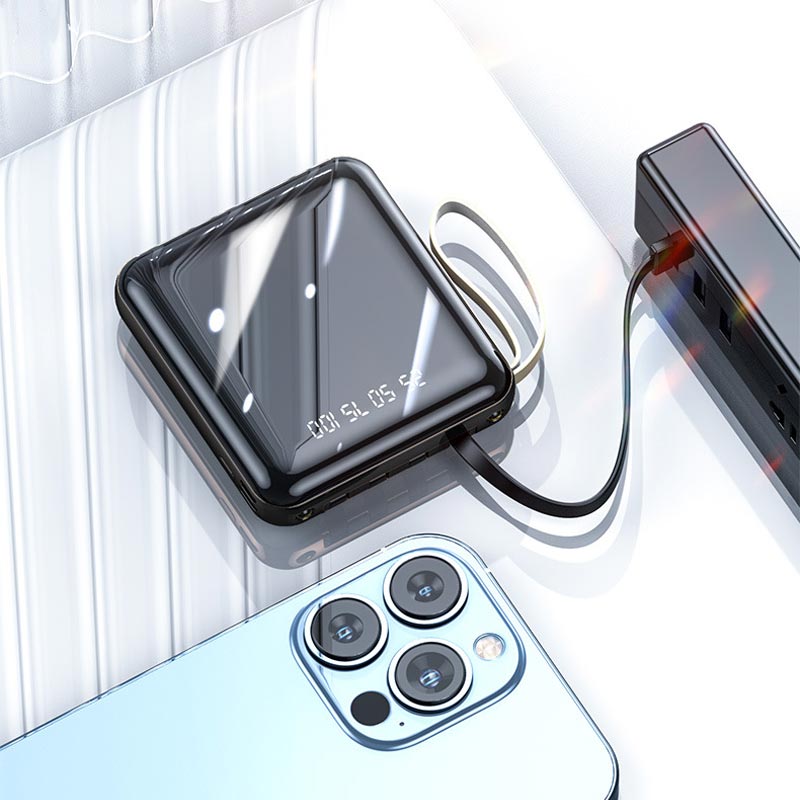 Powerbank compacto 20000mAh Cables integrados Pantalla LED Snelladen Draagbaar Mobiel Opladen Onderweg