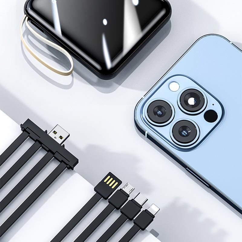 Powerbank compacto 20000mAh Cables integrados Pantalla LED Snelladen Draagbaar Mobiel Opladen Onderweg