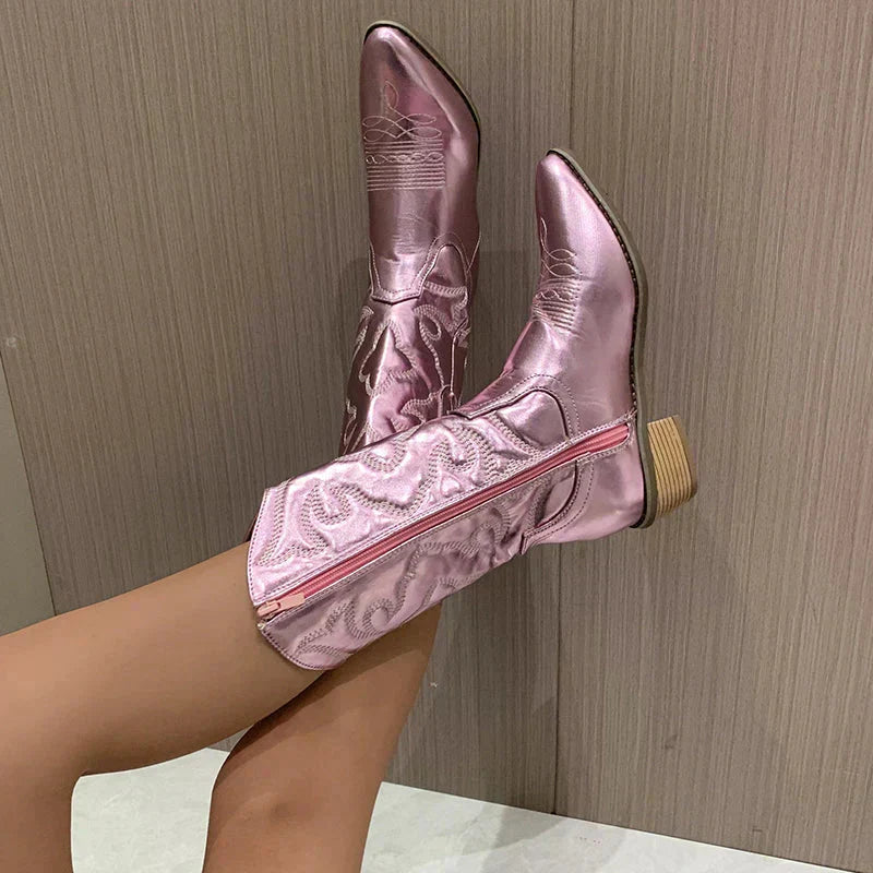 Botas vaqueras metálicas con brillo para mujer