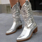 Botas vaqueras metálicas con brillo para mujer