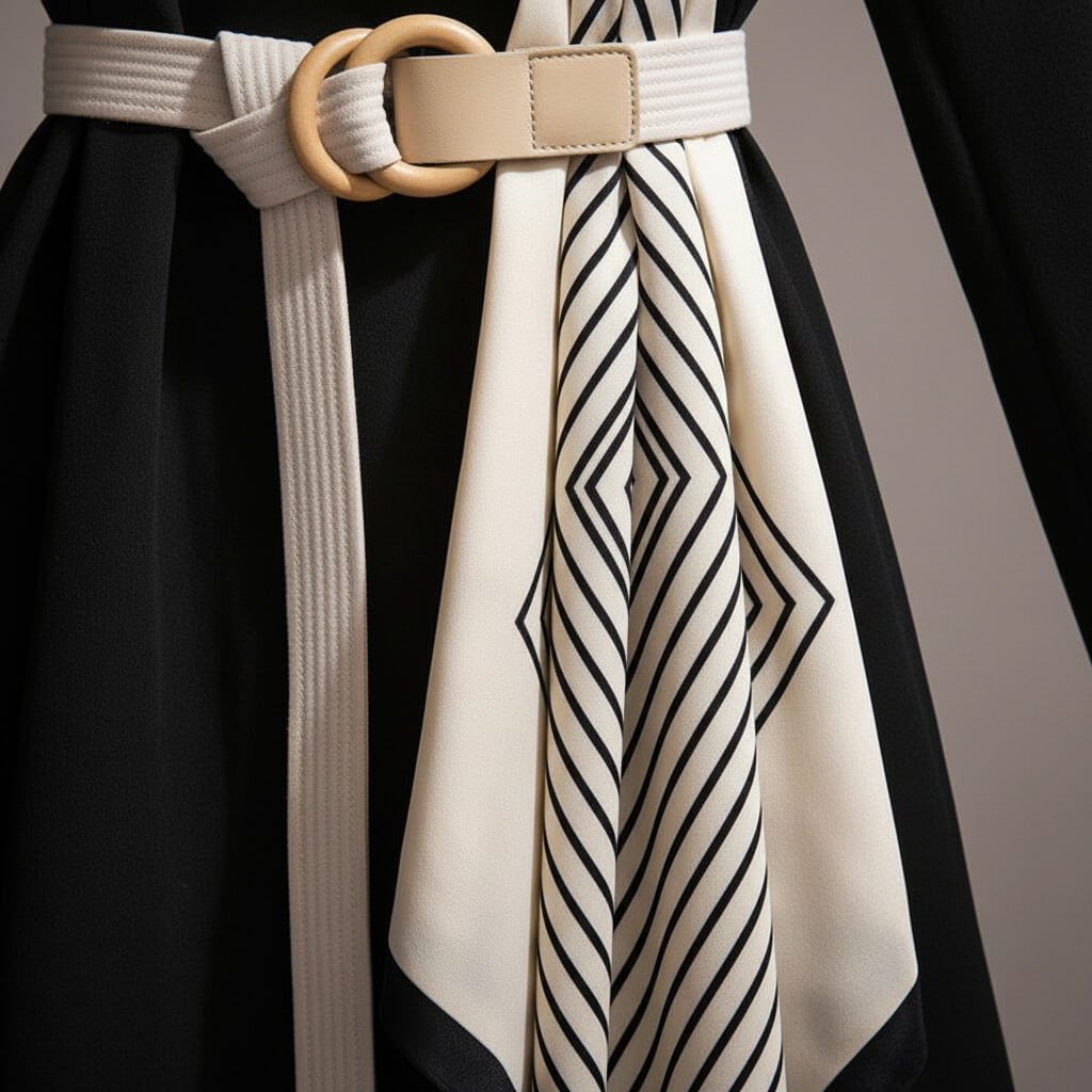 Abrigo ligero con cinturón para mujer, detalle de bufanda, estilo casual a formal.