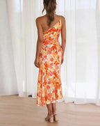 Vestido midi de invitada de boda con estampado floral y un solo hombro para mujer