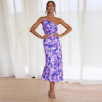 Vestido midi de invitada de boda con estampado floral y un solo hombro para mujer