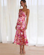 Vestido midi de invitada de boda con estampado floral y un solo hombro para mujer