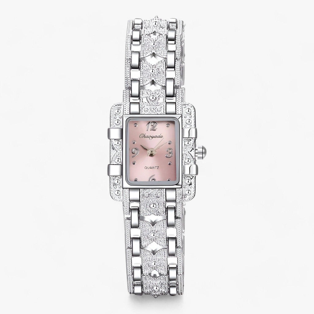 Reloj de mujer elegante con esfera rectangular y detalles de cristal