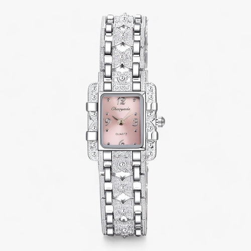 Reloj de mujer elegante con esfera rectangular y detalles de cristal