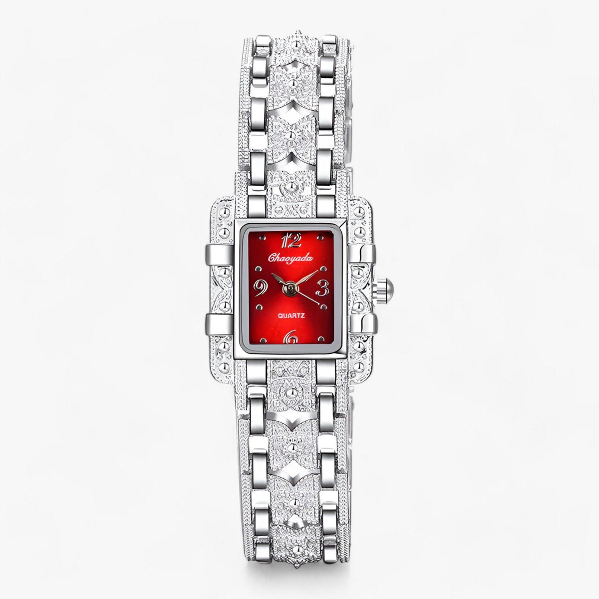 Reloj de mujer elegante con esfera rectangular y detalles de cristal