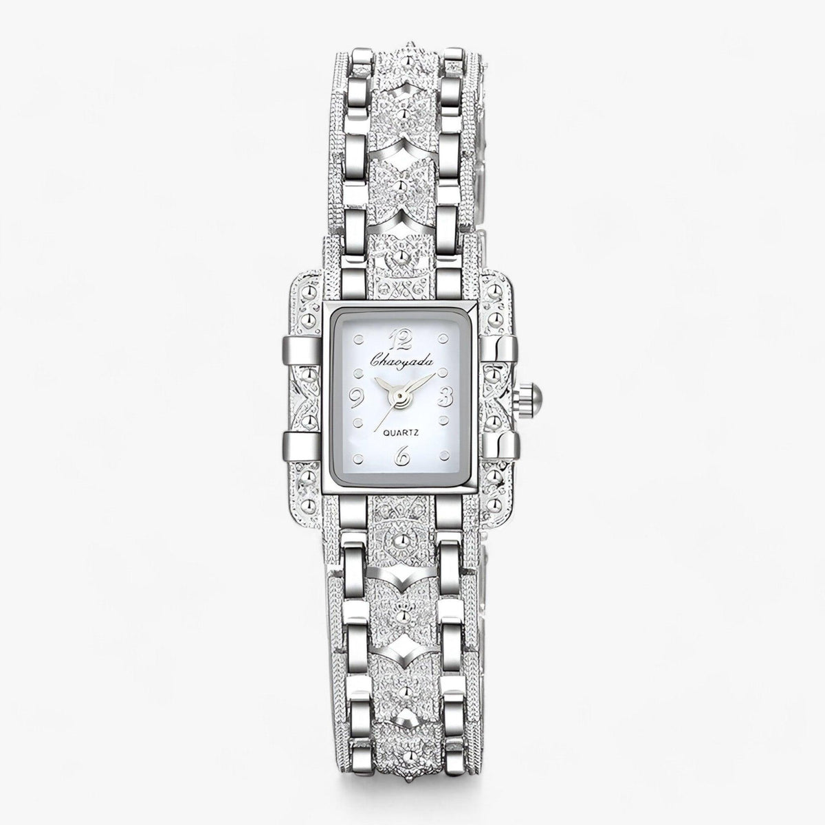 Reloj de mujer elegante con esfera rectangular y detalles de cristal