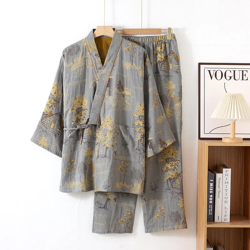 Conjunto de pijama kimono para mujer - Ropa de estar por casa con estampado artístico de acuarela