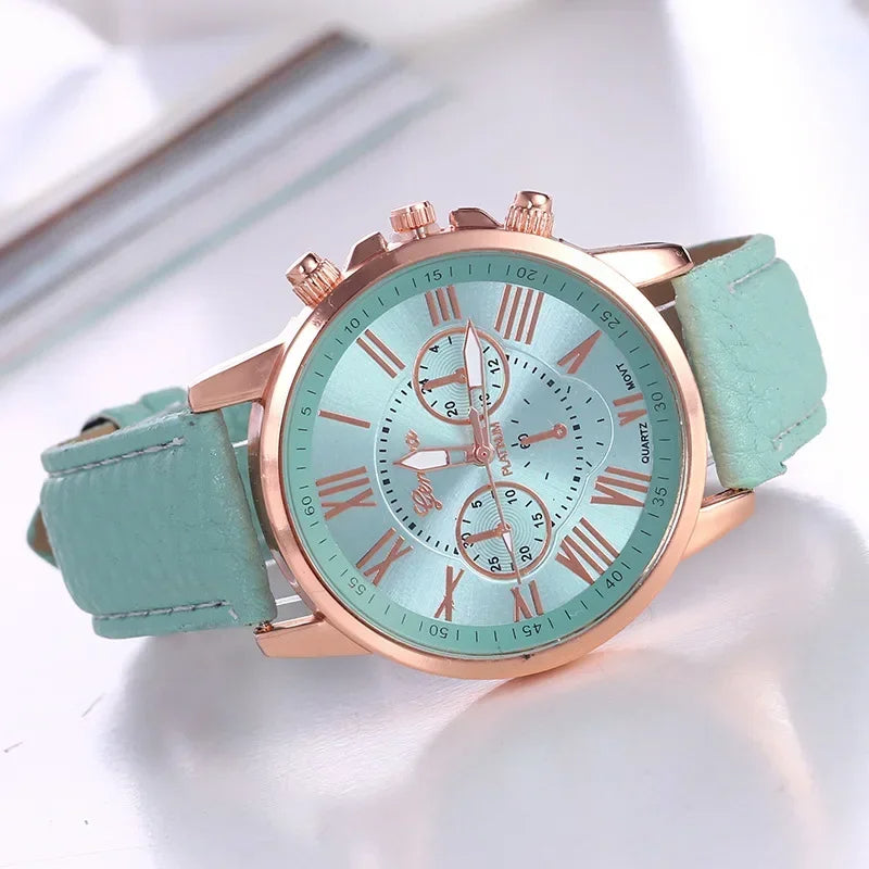 Reloj cronógrafo moderno para mujer con números romanos