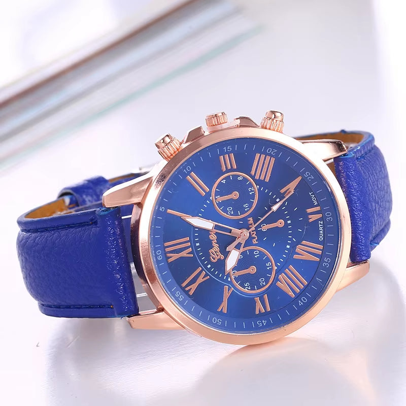 Reloj cronógrafo moderno para mujer con números romanos