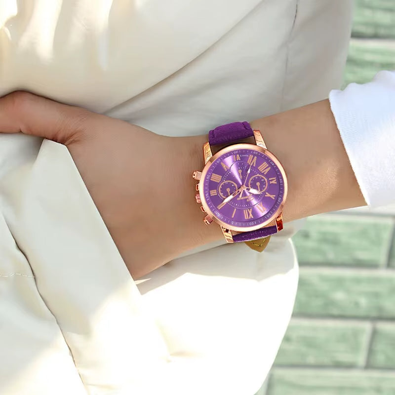 Reloj cronógrafo moderno para mujer con números romanos
