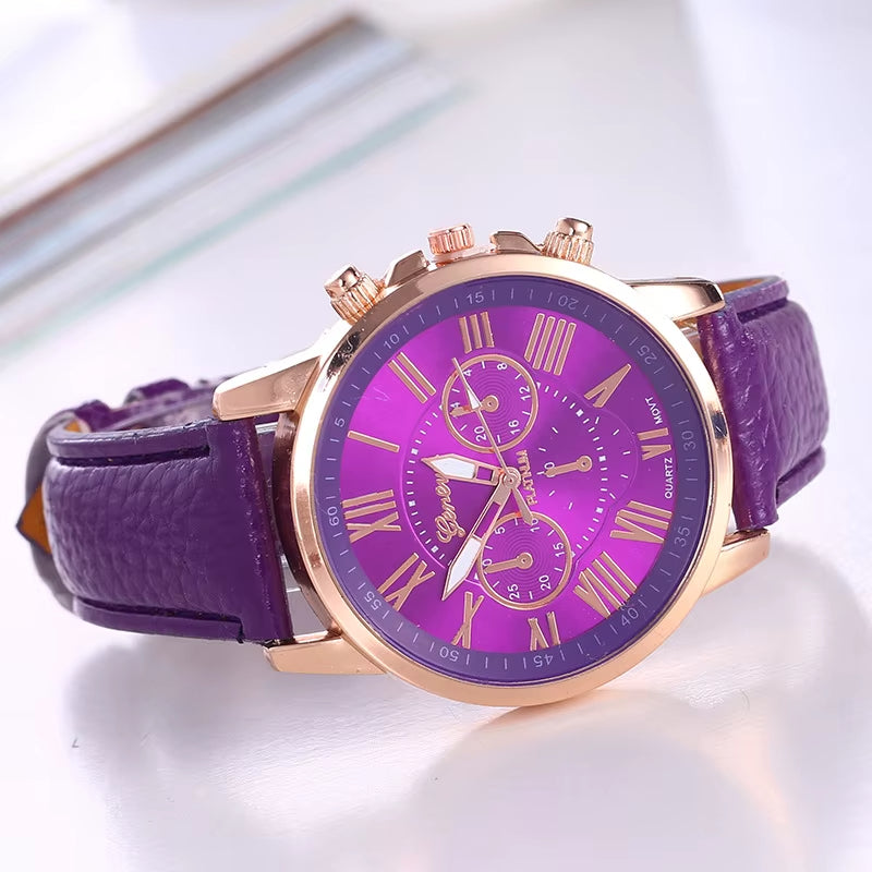 Reloj cronógrafo moderno para mujer con números romanos