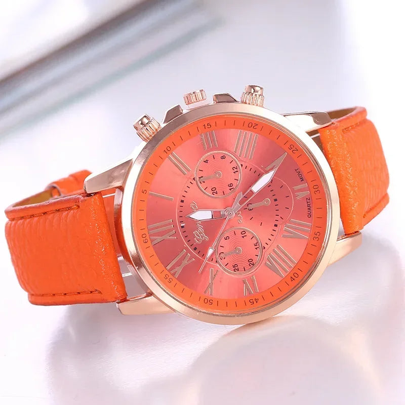 Reloj cronógrafo moderno para mujer con números romanos