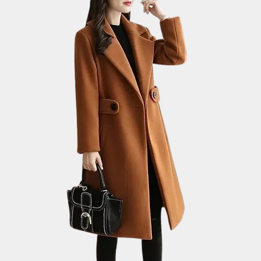 Abrigo largo de mujer entallado - Estilo gabardina con cinturón y corte ajustado