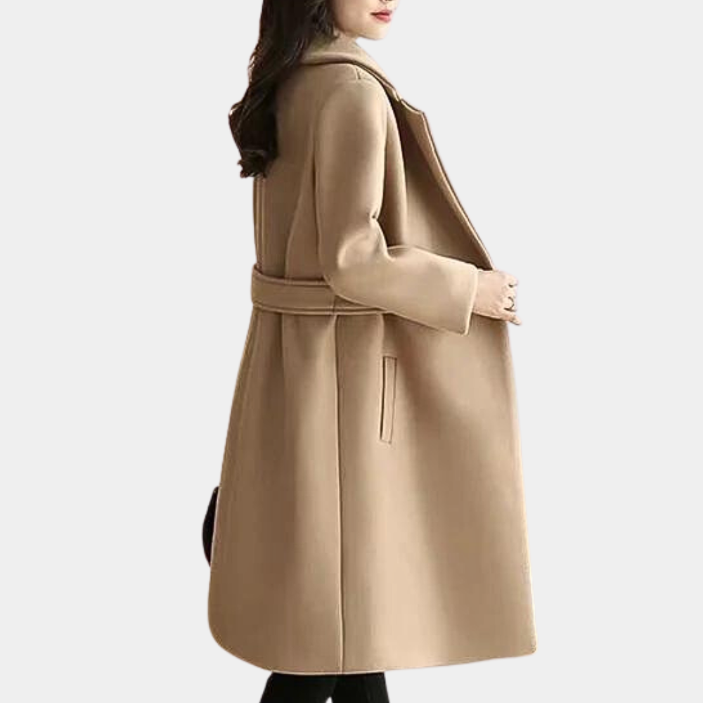 Abrigo largo de mujer entallado - Estilo gabardina con cinturón y corte ajustado