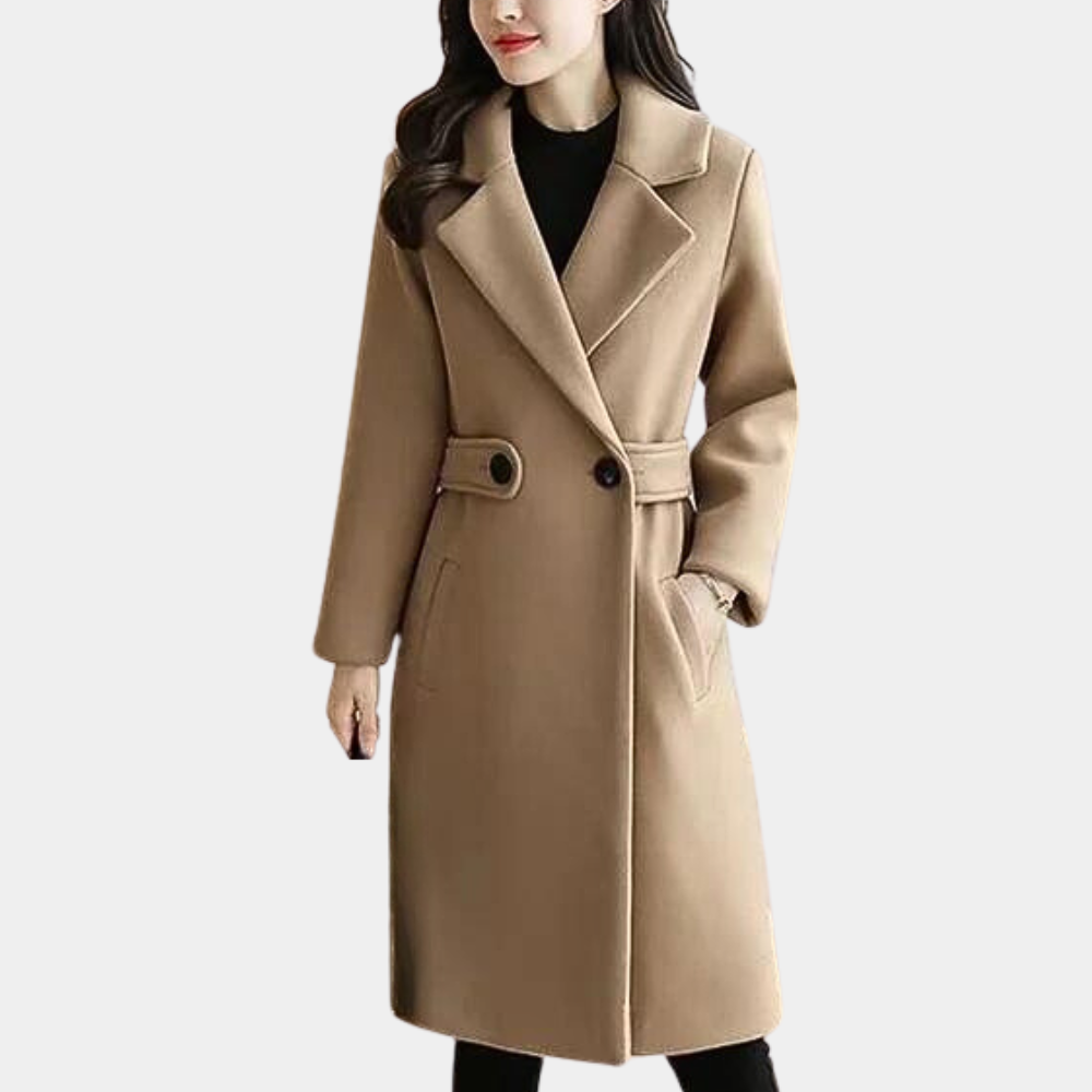 Abrigo largo de mujer entallado - Estilo gabardina con cinturón y corte ajustado