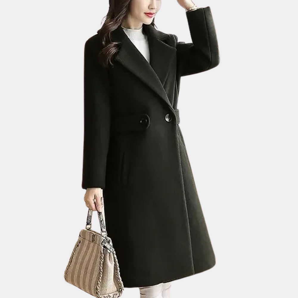 Abrigo largo de mujer entallado - Estilo gabardina con cinturón y corte ajustado