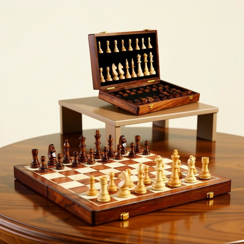 Juego de ajedrez plegable de madera unisex con piezas - Juego de mesa portátil