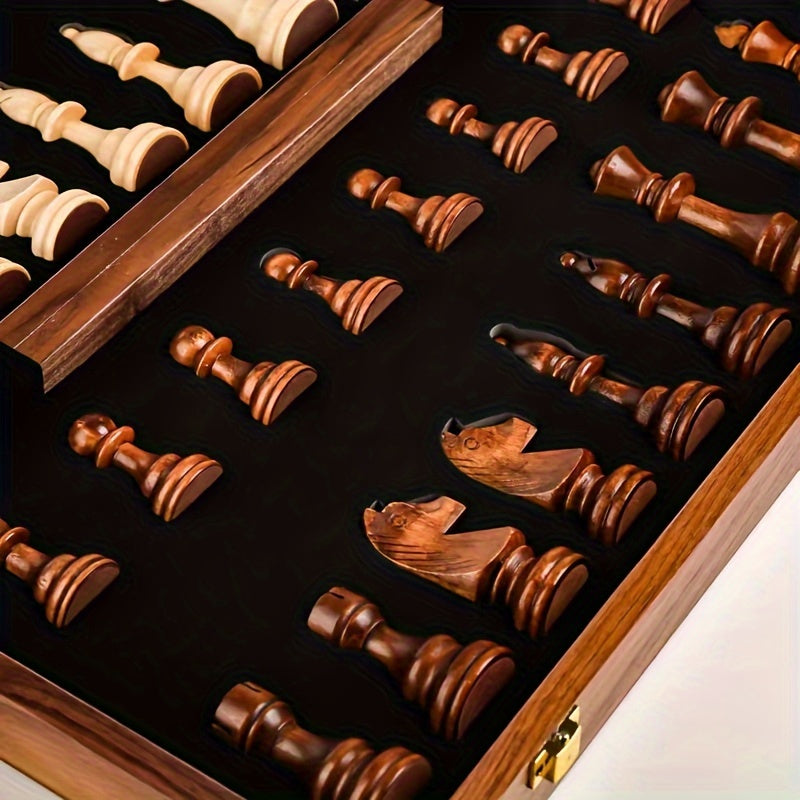 Juego de ajedrez plegable de madera unisex con piezas - Juego de mesa portátil