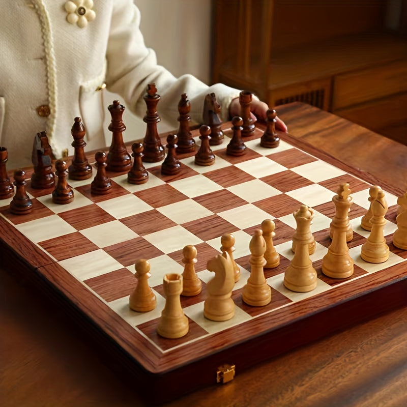Juego de ajedrez plegable de madera unisex con piezas - Juego de mesa portátil