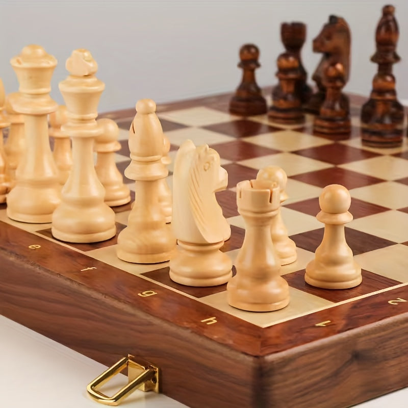 Juego de ajedrez plegable de madera unisex con piezas - Juego de mesa portátil