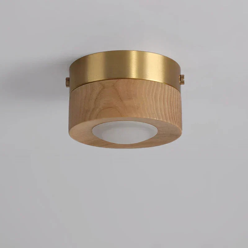 Lámpara de techo LED de madera con acabado en nogal y diseño redondo minimalista