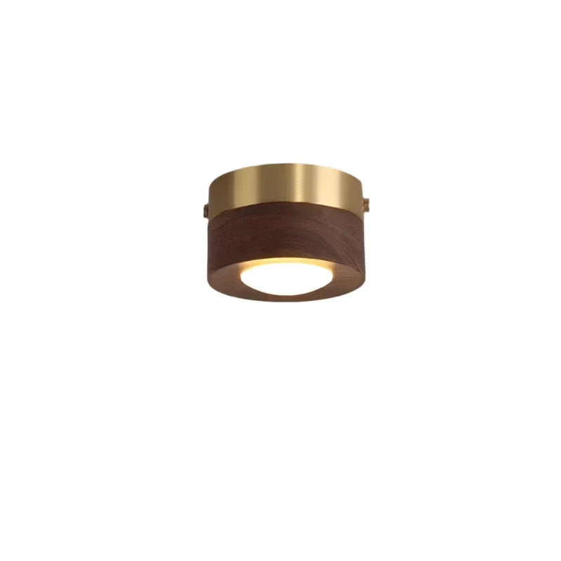 Lámpara de techo LED de madera con acabado en nogal y diseño redondo minimalista