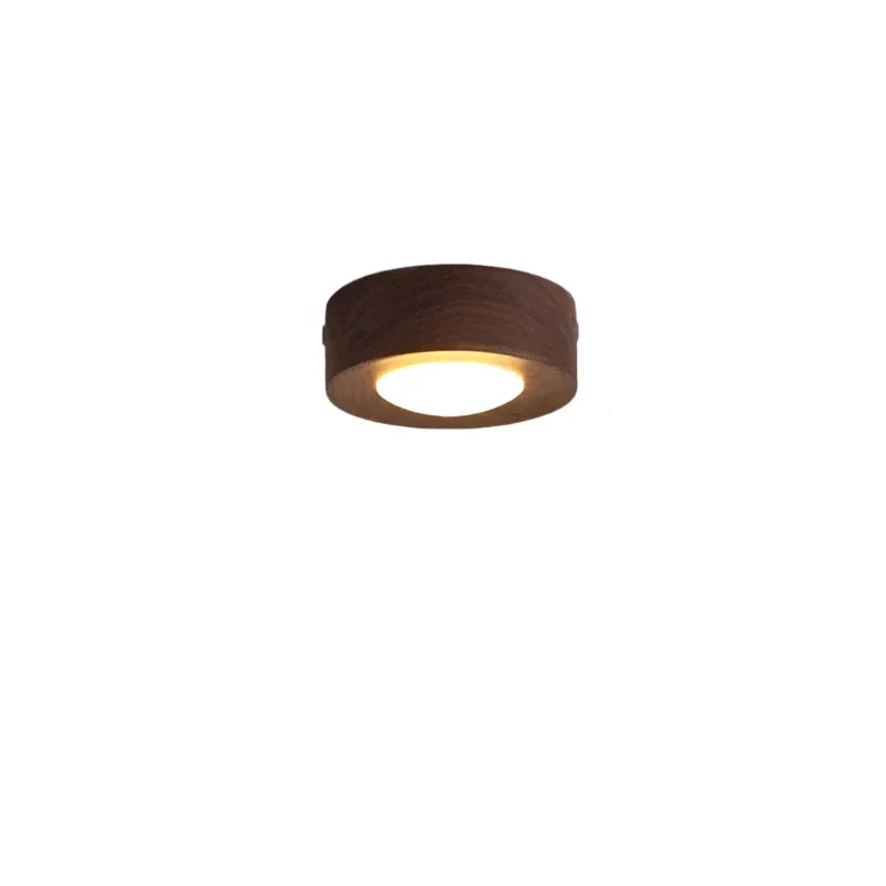 Lámpara de techo LED de madera con acabado en nogal y diseño redondo minimalista