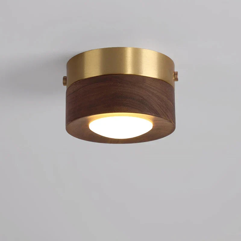 Lámpara de techo LED de madera con acabado en nogal y diseño redondo minimalista