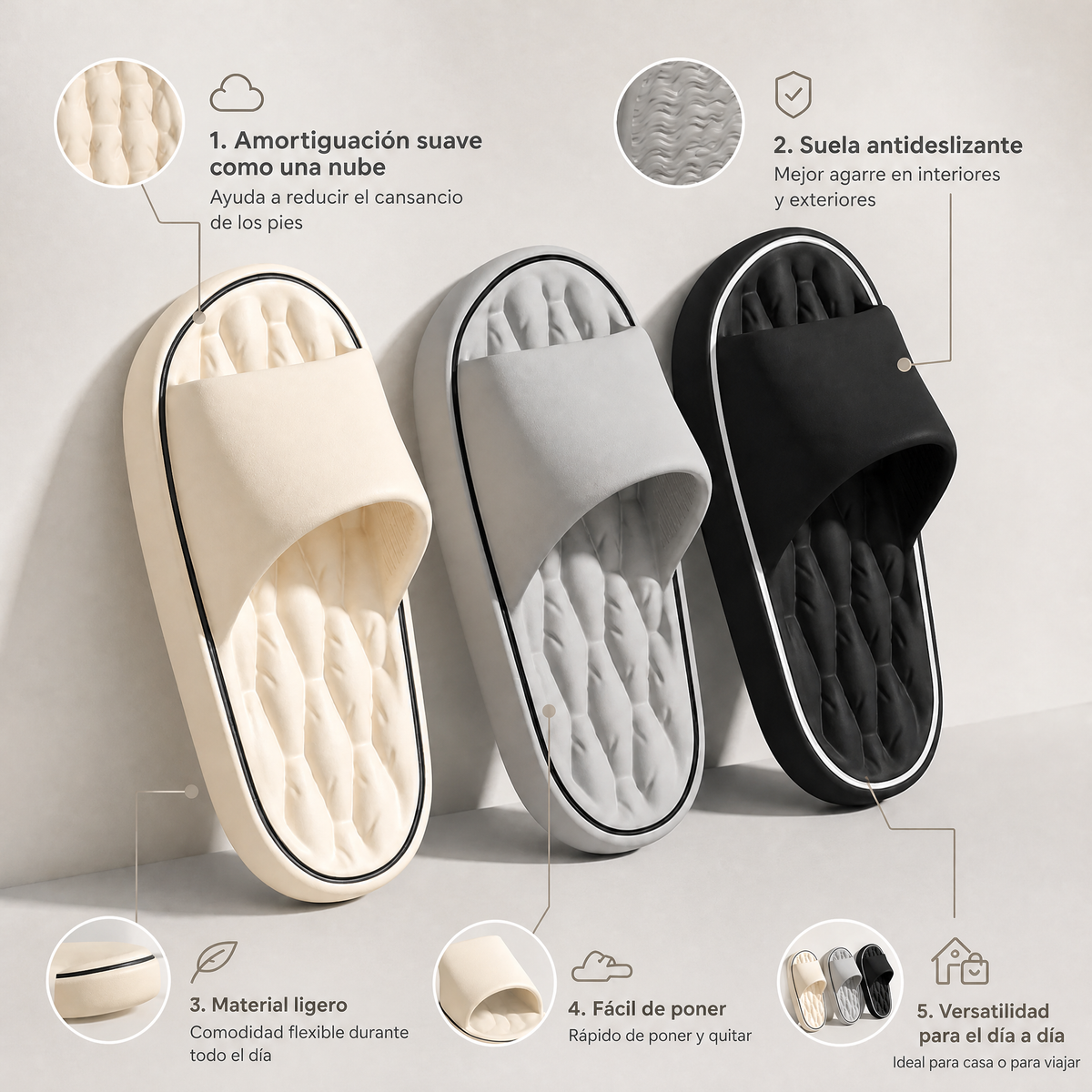 Zapatillas tipo chancla acolchadas suaves de verano